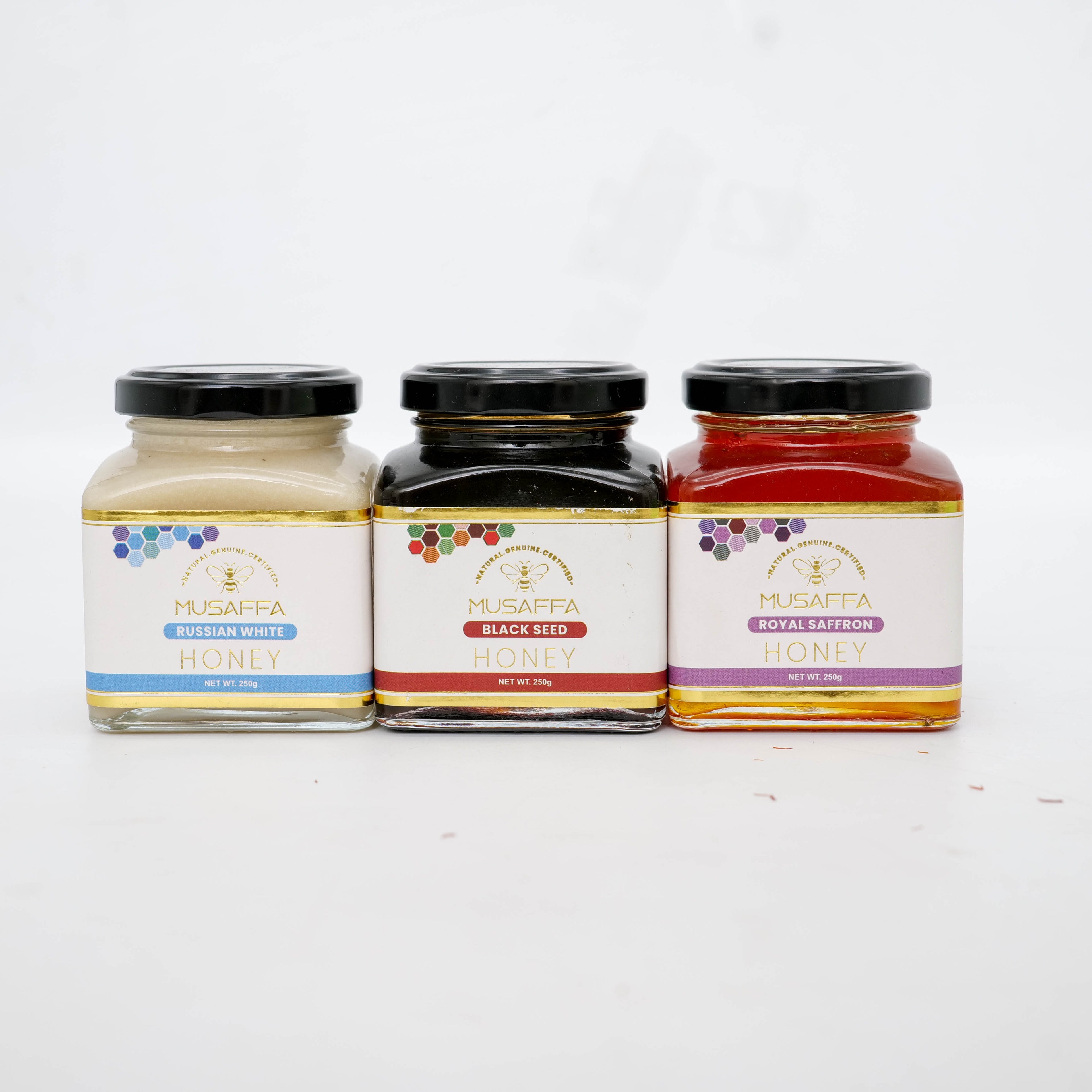 Pack of 3 (Royal Saffron Honey, Russian White Honey, Black Seed Honey)