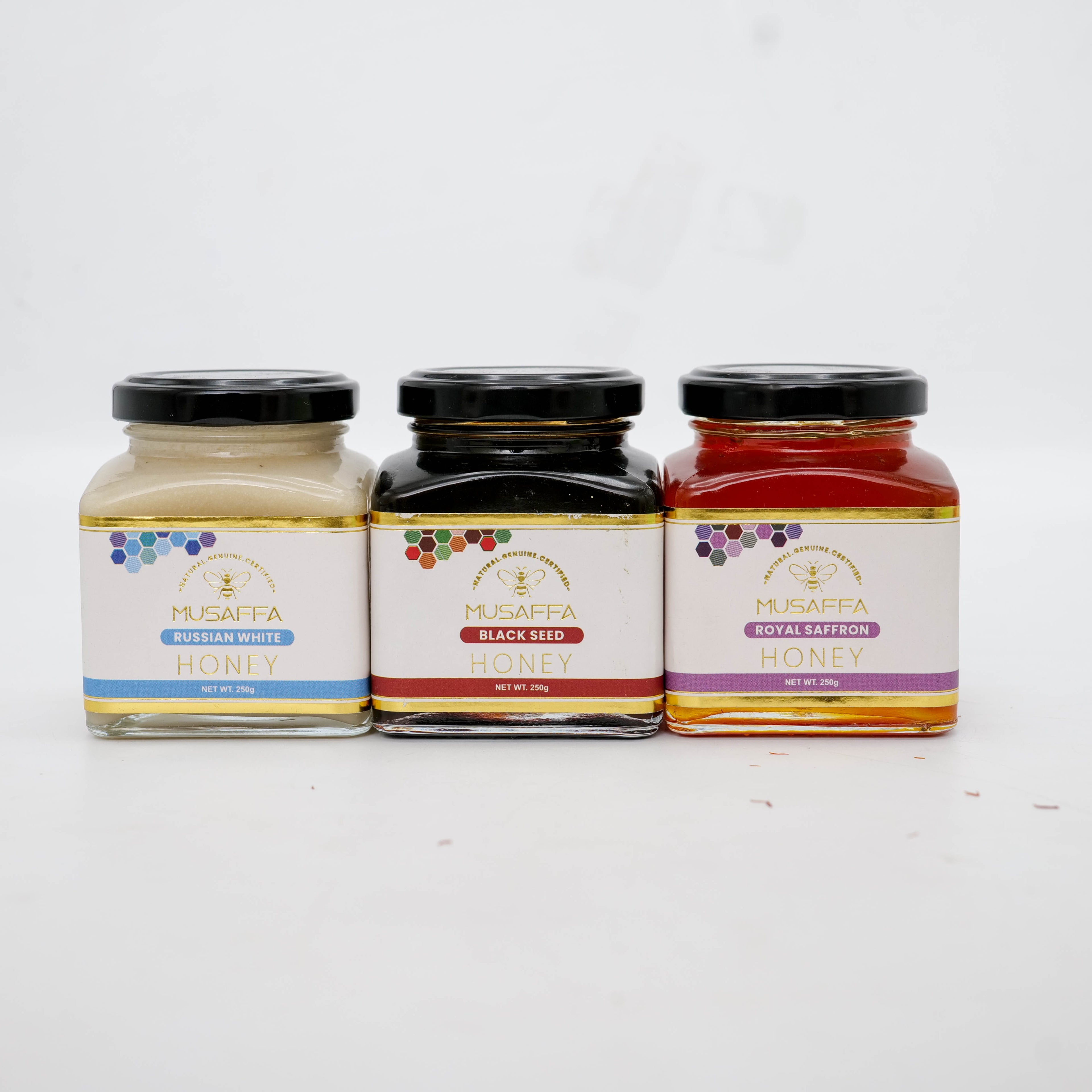 Pack of 3 (Royal Saffron Honey, Russian White Honey, Black Seed Honey)